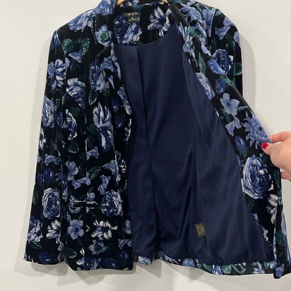 Iman 2 piece velvet blue floral blazer top xs - Picture 6 of 10